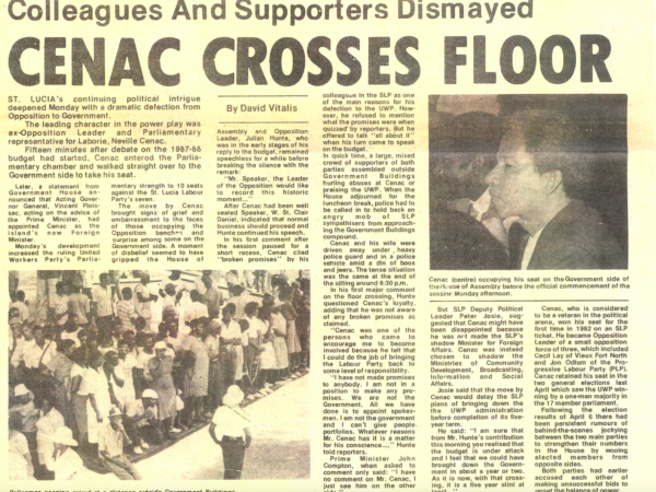 Colleagues And Supporters Dismayed Cenac Crosses Floor